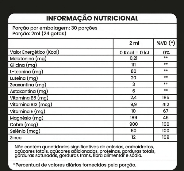 Tabela nutricional Shot do Dragão Noite